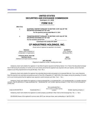 Miniature CF Industries
 10-Q Rapport trimestriel 2016 