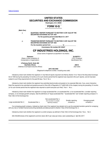Miniature CF Industries
 10-Q Rapport trimestriel 2017 