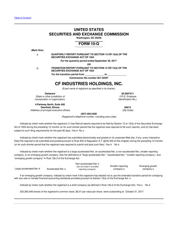 Miniature CF Industries
 10-Q Rapport trimestriel 2017 