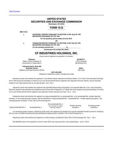 Miniature CF Industries
 10-Q Rapport trimestriel 2018 