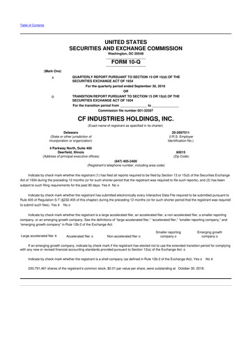 Miniature CF Industries
 10-Q Rapport trimestriel 2018 