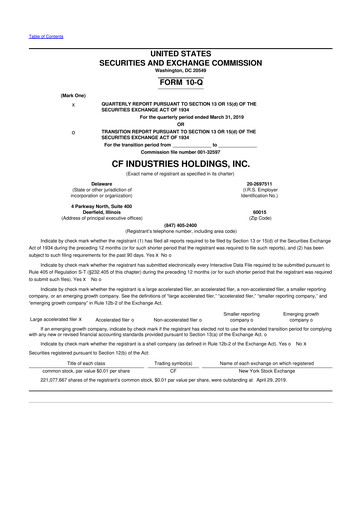 Miniature CF Industries
 10-Q Rapport trimestriel 2019 