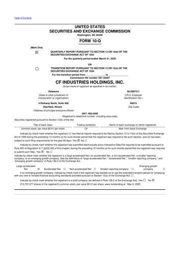 Miniature CF Industries
 10-Q Rapport trimestriel 2020 