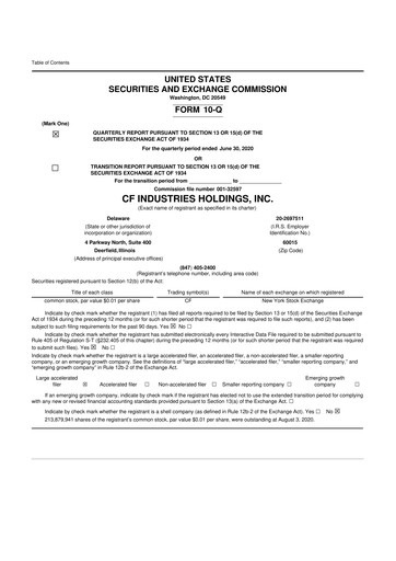 Miniature CF Industries
 10-Q Rapport trimestriel 2020 