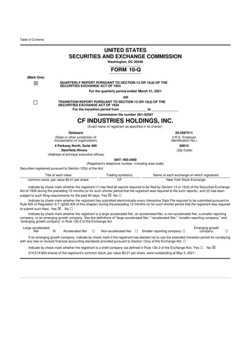 Miniature CF Industries
 10-Q Rapport trimestriel 2021 