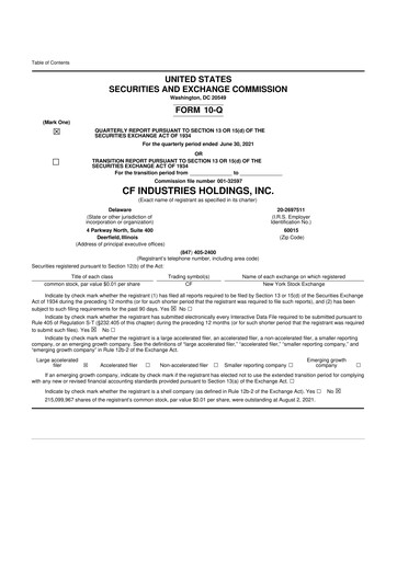 Miniature CF Industries
 10-Q Rapport trimestriel 2021 