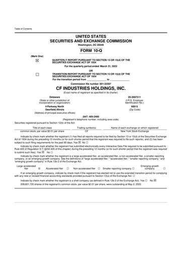 Miniature CF Industries
 10-Q Rapport trimestriel 2022 