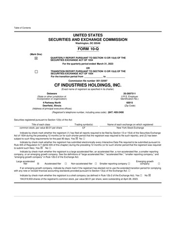 Miniature CF Industries
 10-Q Rapport trimestriel 2023 