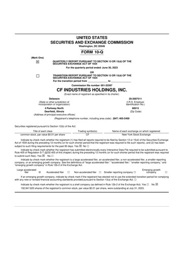 Miniature CF Industries
 10-Q Rapport trimestriel 2023 