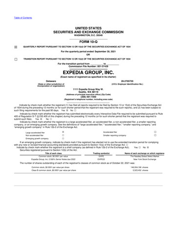 Vorschaubild Expedia Group 10-Q Quartalsbericht 2021 