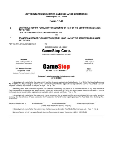 Miniature GameStop
 10-Q Rapport trimestriel 2014 