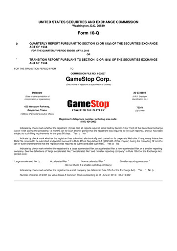 Miniature GameStop
 10-Q Rapport trimestriel 2015 