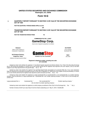 Miniature GameStop
 10-Q Rapport trimestriel 2016 