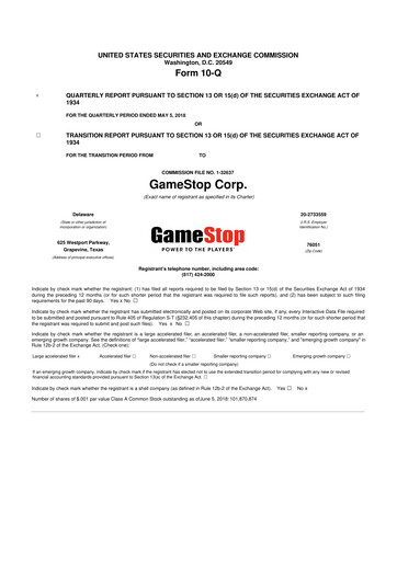 Miniature GameStop
 10-Q Rapport trimestriel 2018 