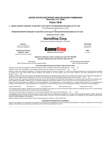 Thumbnail GameStop
 10-K Annual Report 2018