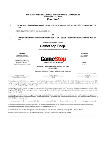 Miniature GameStop
 10-Q Rapport trimestriel 2019 