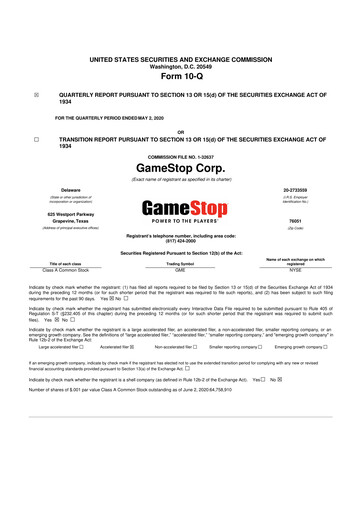 Miniature GameStop
 10-Q Rapport trimestriel 2020 