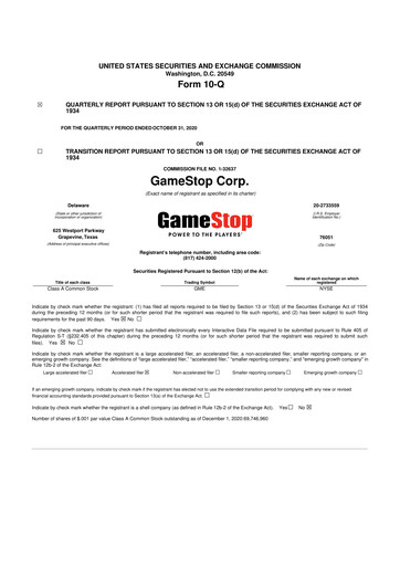 Miniature GameStop
 10-Q Rapport trimestriel 2020 