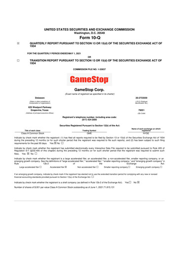 Miniature GameStop
 10-Q Rapport trimestriel 2021 