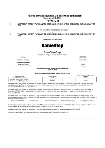 Thumbnail GameStop
 10-Q Quarterly Report FY2026 