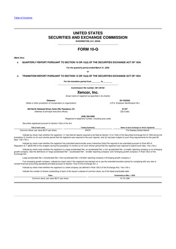 Miniature Xencor 10-Q Rapport trimestriel  