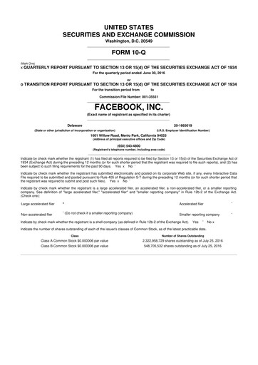 Thumbnail Meta Platforms (Facebook) 10-Q Quarterly Report FY2016 