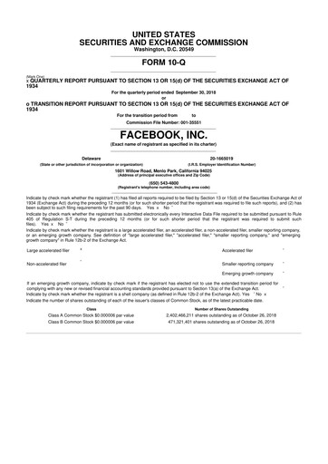 Thumbnail Meta Platforms (Facebook) 10-Q Quarterly Report FY2018 