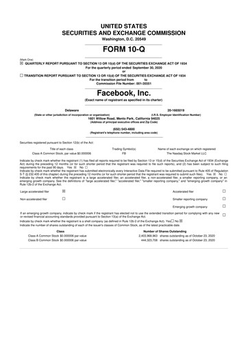 Thumbnail Meta Platforms (Facebook) 10-Q Quarterly Report FY2020 