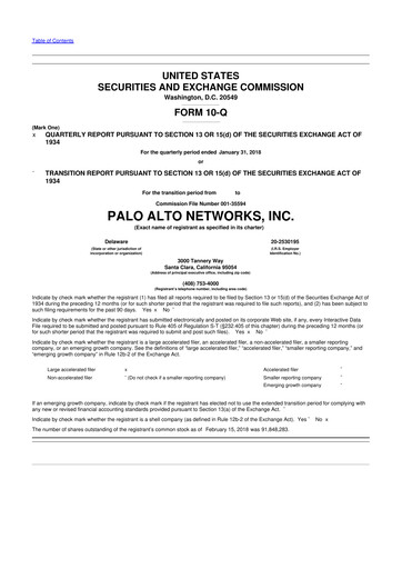 Vorschaubild Palo Alto Networks
 10-Q Quartalsbericht 2018 