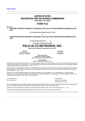 Vorschaubild Palo Alto Networks
 10-Q Quartalsbericht 2019 