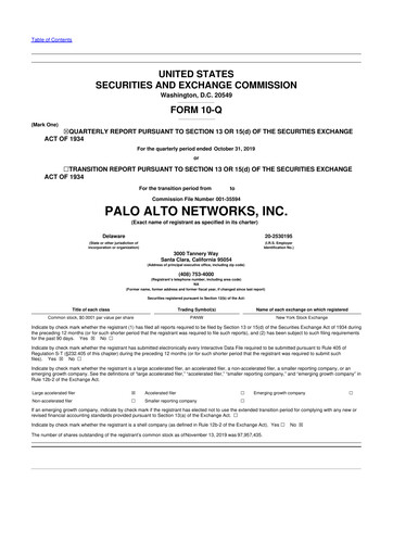 Vorschaubild Palo Alto Networks
 10-Q Quartalsbericht 2020 