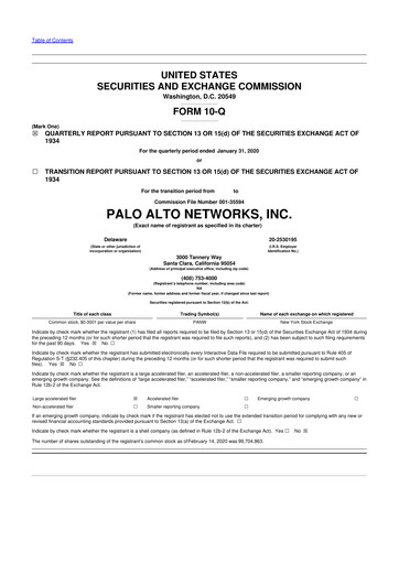 Vorschaubild Palo Alto Networks
 10-Q Quartalsbericht 2020 