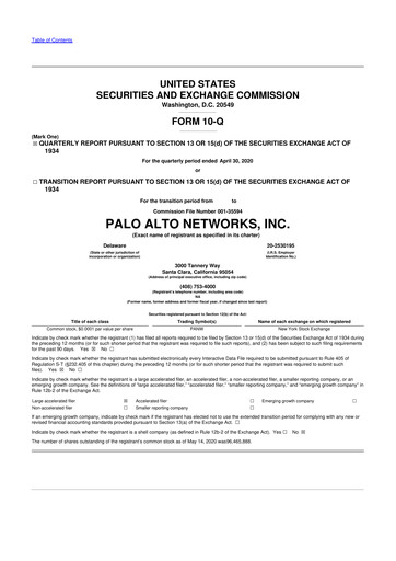 Vorschaubild Palo Alto Networks
 10-Q Quartalsbericht 2020 