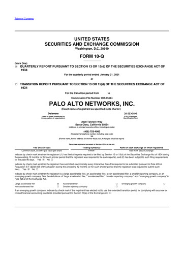 Vorschaubild Palo Alto Networks
 10-Q Quartalsbericht 2021 