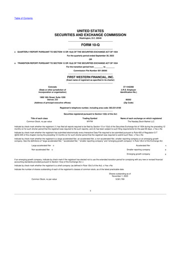 Vorschaubild First Western Financial 10-Q Quartalsbericht 2023 