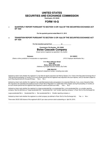 Thumbnail Boise Cascade
 10-Q Quarterly Report FY2015 