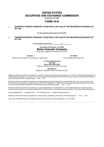 Thumbnail Boise Cascade
 10-Q Quarterly Report FY2015 