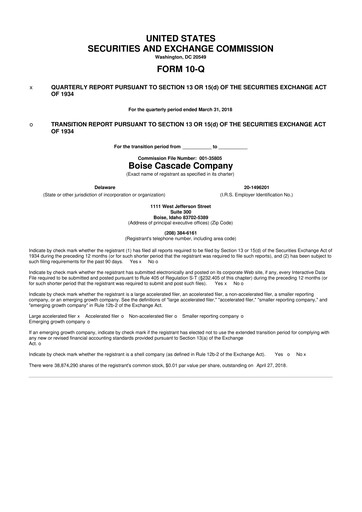 Thumbnail Boise Cascade
 10-Q Quarterly Report FY2018 