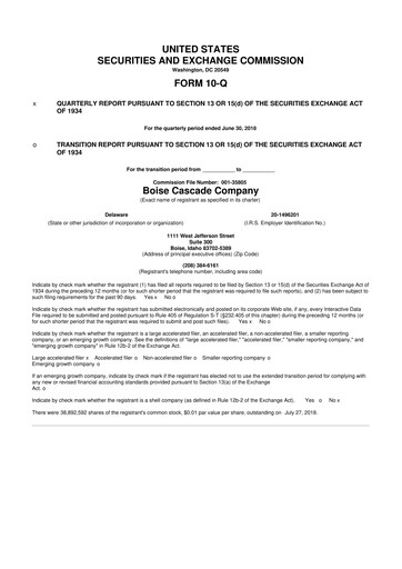 Thumbnail Boise Cascade
 10-Q Quarterly Report FY2018 