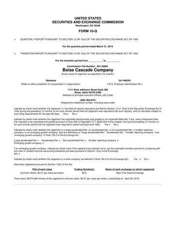 Thumbnail Boise Cascade
 10-Q Quarterly Report FY2019 