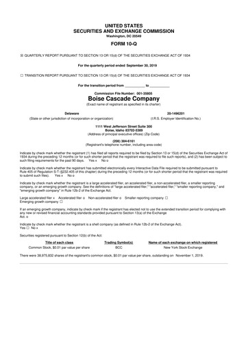 Thumbnail Boise Cascade
 10-Q Quarterly Report FY2019 