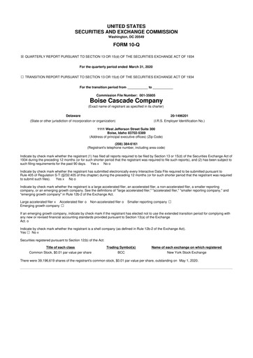 Thumbnail Boise Cascade
 10-Q Quarterly Report FY2020 