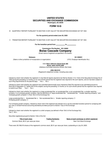 Thumbnail Boise Cascade
 10-Q Quarterly Report FY2020 