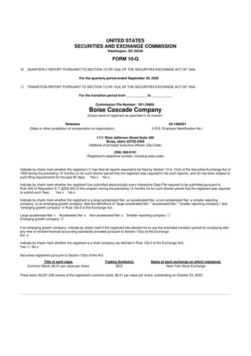 Thumbnail Boise Cascade
 10-Q Quarterly Report FY2020 