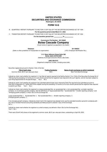 Thumbnail Boise Cascade
 10-Q Quarterly Report FY2022 