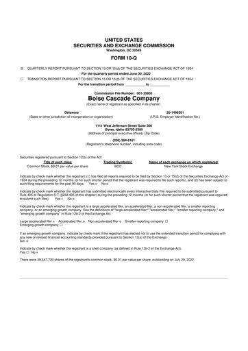 Thumbnail Boise Cascade
 10-Q Quarterly Report FY2022 