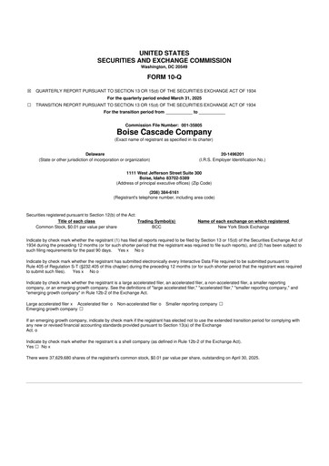 Thumbnail Boise Cascade
 10-Q Quarterly Report FY2025 