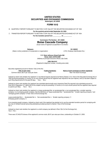 Thumbnail Boise Cascade
 10-Q Quarterly Report FY2025 
