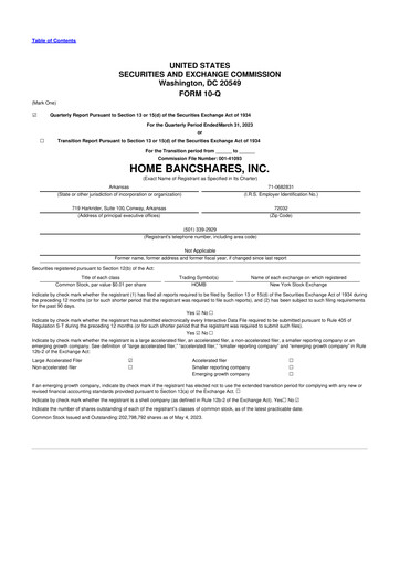 Thumbnail Home BancShares
 10-Q Quarterly Report FY2023 