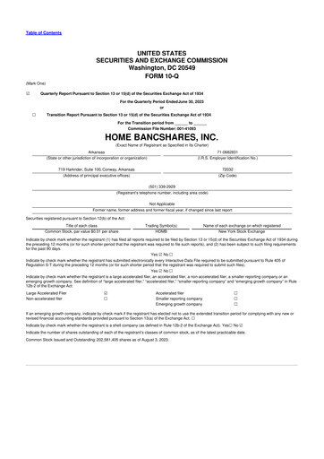 Thumbnail Home BancShares
 10-Q Quarterly Report FY2023 